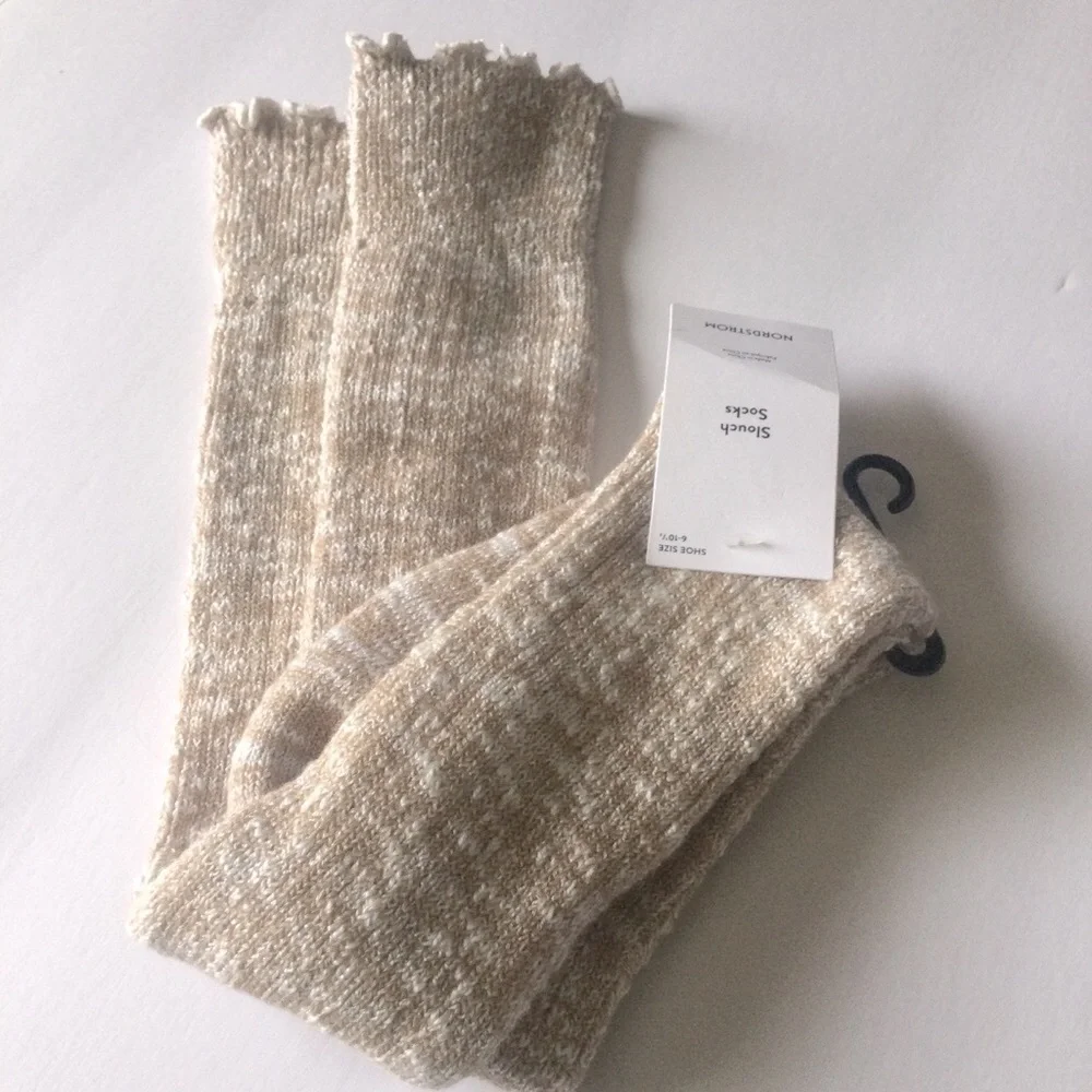 NORDSTROM KNEE HIGH SLOUCH SOCKS TAN DOESKIN MARL OS NWT
